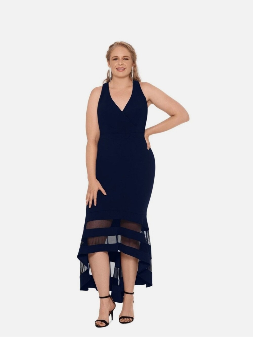 XSCAPE Womens Illusion Midi High-Low Dress